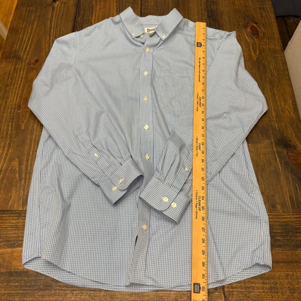 Duluth Trading Co Mens L Tall Relaxed Fit Long Sleeve Button‎ Down Blue Gingham - Picture 4 of 6